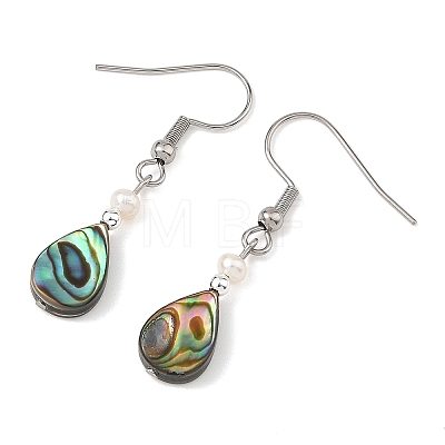 Paua Shell & Pearl Dangle Earrings EJEW-JE07289-1
