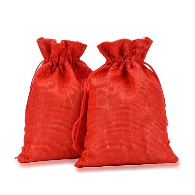 Polyester Imitation Burlap Packing Pouches Drawstring Bags ABAG-R004-18x13cm-01-1