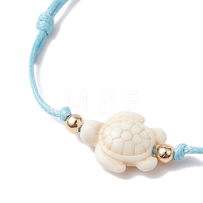 Synthetic Turquoise Turtle Braided Bead Bracelet BJEW-JB11085-1