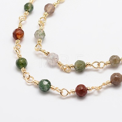 Faceted Round Natural Agate Handmade Beaded Chains CHC-L034-25-NR-1