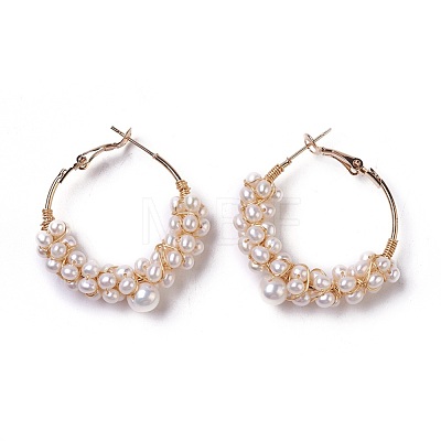 Pearl Beads Hoop Earrings EJEW-L218-12-1