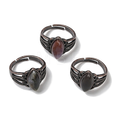 Natural Gemstone Horse Eye Adjustable Rings RJEW-K271-05R-1