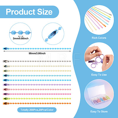 200Pcs 10 Colors Iron Ball Chain CH-TA0001-07-1