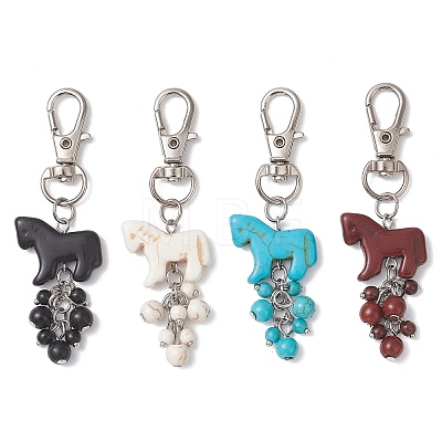 Synthetic Turquoise Dyed Horse Pendant Decorations HJEW-JM04666-1