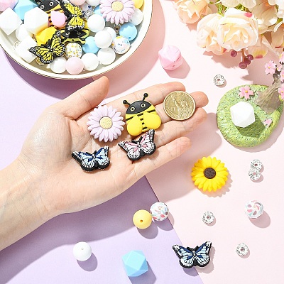 25Pcs 8 Styles Silicone & 15Pcs Iron Grade A Crystal Rhinestone Spacer Beads Findings Kits SIL-YW0002-67A-1