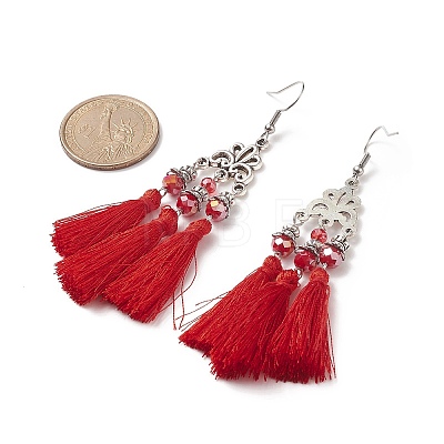 4 Pairs 4 Color Polyester Tassel with Glass Beaded Chandelier Earrings EJEW-TA00183-1