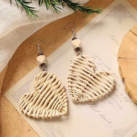 Bohemian Wood & Rattan Wood Woven Dangle Earrings WG21945-06-1