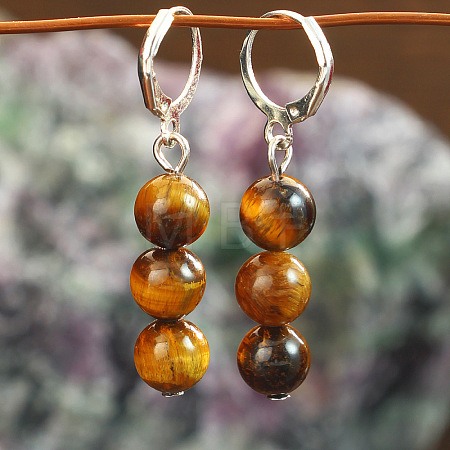 Bohemian Round Natural Tiger Eye Leverback Earrings WG6DE05-01-1