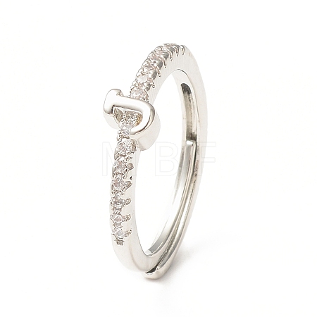 Clear Cubic Zirconia Initial Letter Adjustable Ring RJEW-C052-01P-J-1