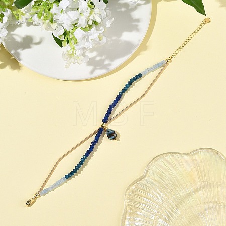 Natural Paua Shell Charm Dyed Natural Malaysia Jade Faceted Rondelle Bracelets with 304 Stainless Steel Chains for Women BJEW-JB14297-01-1