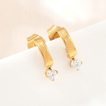 304 Stainless Steel Pave Single Cubic Zirconia Stud Earrings for Women SA-CBAB549-05G-1