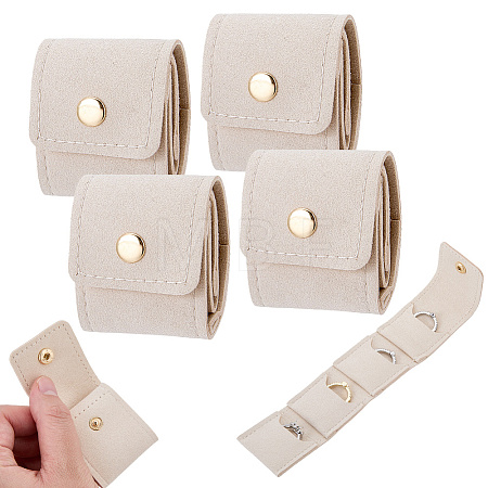 4-Pocket PU Leather Jewelry Rolls with Golden Tone Metal Snap Buttons ABAG-WH0048-69A-1