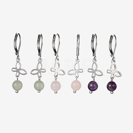 Stainless Steel Gemstone Dangle Leverback Earrings EJEW-JE01745-1
