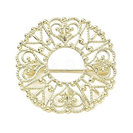 Flat Round with Flower Brass Lapel Pin Brooches for Clothes KK-CBA19A0-01G-1