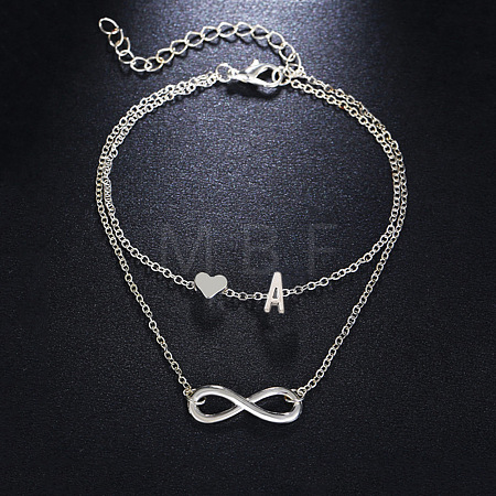 Alloy Infinity Heart Initial Charm Double Layer Anklets for Women FS-WG74AE6-01-1