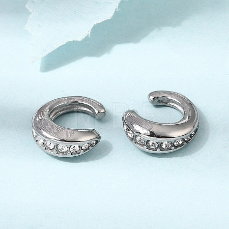 304 Stainless Steel Rhinestone Cuff Earrings for Women EJEW-A165-01P-1