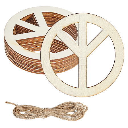 10Pcs Unfinished Blank Wooden Peace Sign Pendants Set for Painting Arts DIY-WH0591-579-1