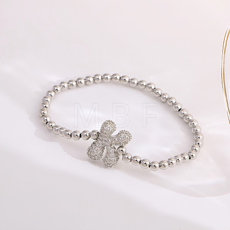 Brass Micro Pave Clear Cubic Zirconia Beaded Stretch Bracelets for Women FS-WG5260F-10-1