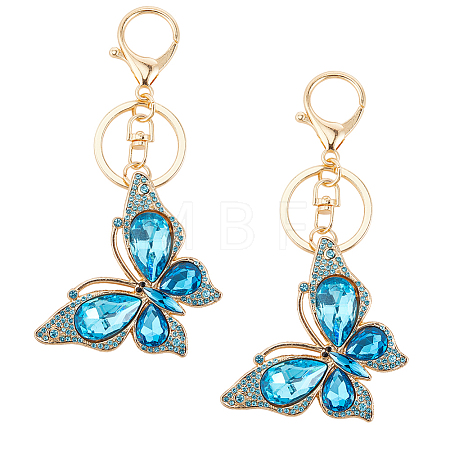 Butterfly Zinc Alloy & Rhinestone Keychains KEYC-WH0053-045G-03-1