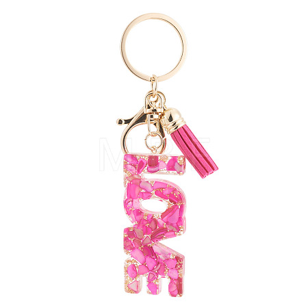 Resin with Alloy Tassel Pendant Keychainss AJEW-TADJ0001-20G-01-1
