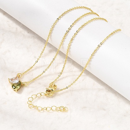 Brass Pave Cubic Zirconia Rectangle & Teardrop Pendant Cable Chain Necklaces KK-CBAB173-05G-10-1