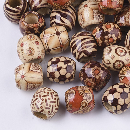 Printed Natural Wood Large Hole Beads X-WOOD-R251-01-LF-1