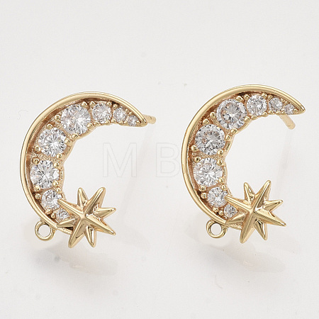 Brass Micro Pave Clear Cubic Zirconia Stud Earring Findings KK-T054-53G-NF-1