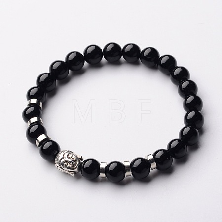 Buddha Head Gemstone Beaded Stretch Bracelets BJEW-JB01864-06-1