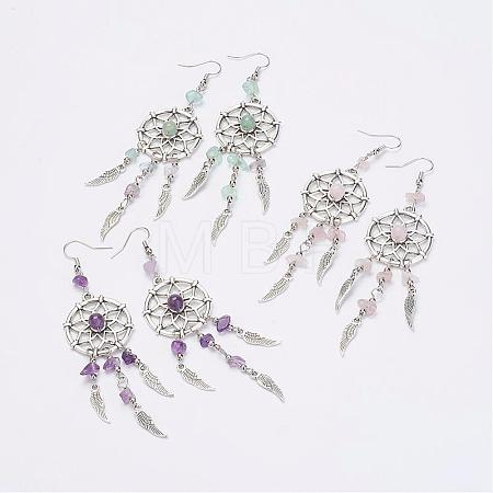 Natural Mixed Stone Dangle Earrings EJEW-JE02357-1