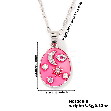 Fashionable Women's Star Moon Oval Brass Enamel Pendant Necklaces LO5059-4-1