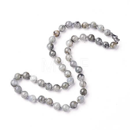Natural Labradorite Beaded Necklace NJEW-I107-03-1