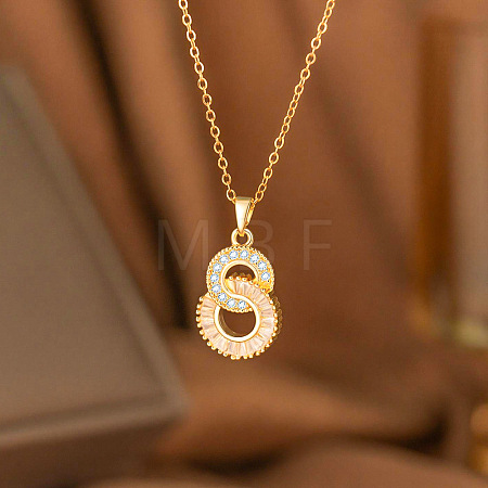 Brass Pave Clear Cubic Zirconia Infinity Pendant 304 Stainless Steel Cable Chain Necklaces for Women FS-WG7E550-05-1