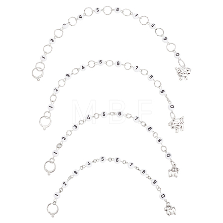 4Pcs 4 Style Acrylic Beaded Knitting Row Counter Chains with Alloy Sheep Charm HJEW-AB00664-1