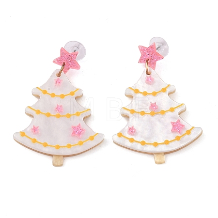 Glitter Star Christmas Tree Acrylic Dangle Stud Earrings EJEW-L203-12A-1