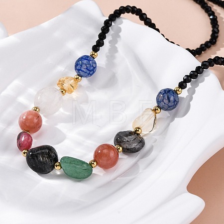 304 Stainless Steel Natural Gemstone Beaded Necklaces NJEW-U026-14G-1