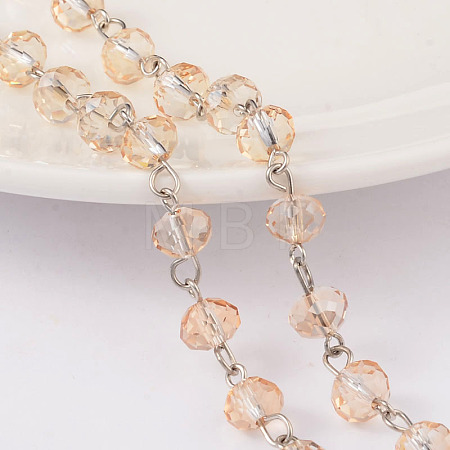 Faceted Rondelle Handmade Electroplate Glass Beads Chains AJEW-JB00130-05-1