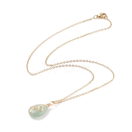 Natural Green Aventurine Teardrop Pendant Necklace NJEW-JN03900-02-1