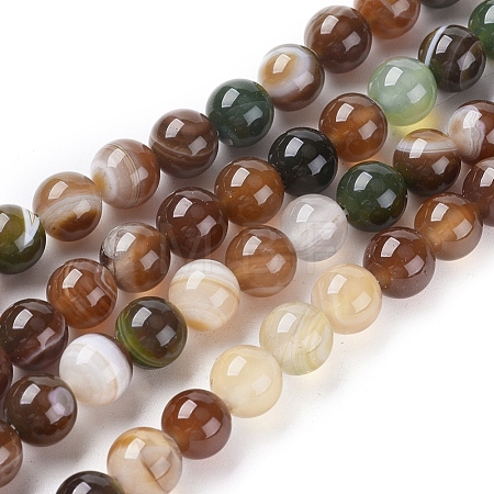 Natural Striped Agate/Banded Agate Beads Strands G-G582-8mm-41-1