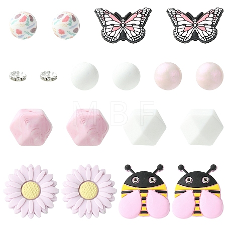 25Pcs 8 Styles Silicone & 15Pcs Iron Grade A Crystal Rhinestone Spacer Beads Findings Kits SIL-YW0002-67B-1