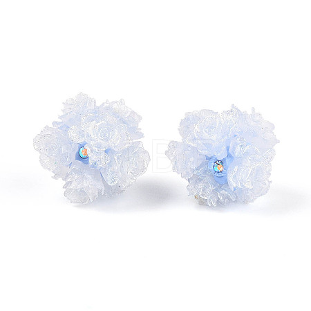 Polymer Clay Rhinestone Beads with Embossed Resin Roses RESI-T059-04N-1