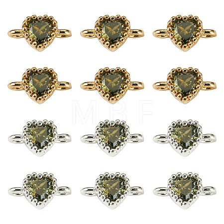 12Pcs 2 Colors Brass Pave Cubic Zirconia Heart Links Connector Charms KK-TA0003-48F-1