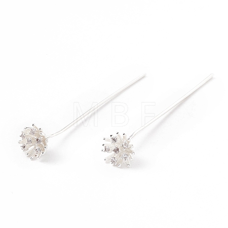 Brass Micro Pave Clear Cubic Zirconia Flower Head Pins KK-G413-01S-1