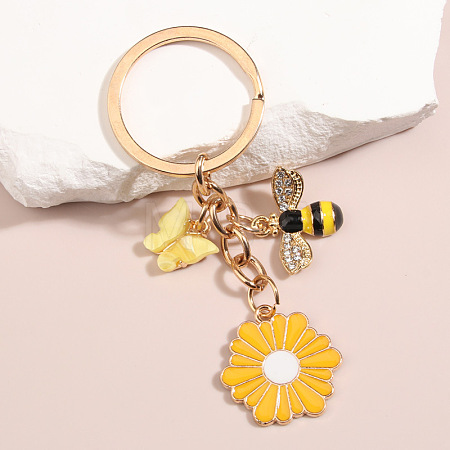 Resin & Alloy Enamel Butterfly/Flower/Bee Pendant Keychain WG18063-02-1