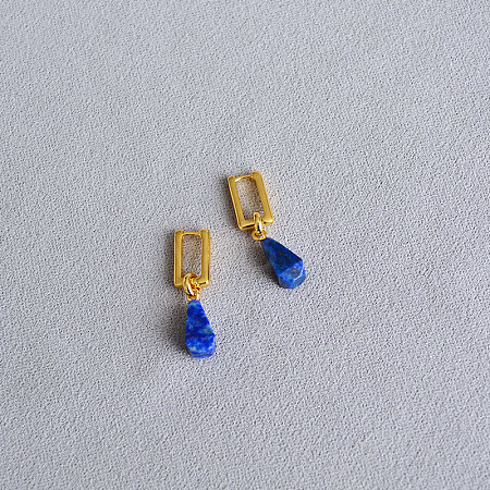 Brass & Natural Lapis Lazuli Hoop Earrings FS-WG916EC-02-1