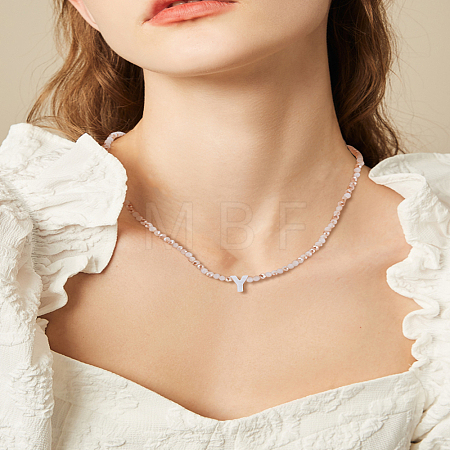 1Pc Glass Rondelle Beaded Necklaces NJEW-LP0007-23Y-1