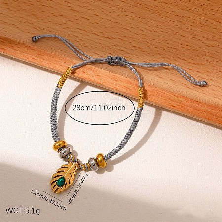 304 Stainless Steel Pave Glass Feather Charm Bracelets WG3A2A4-04-1
