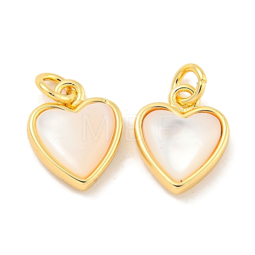 Natural Shell & Brass Heart Charms with Jump Rings KK-P275-09G-1