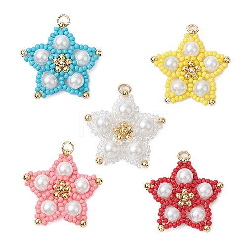 Glass Seed Beaded Star Pendants PALLOY-MZ00524-1