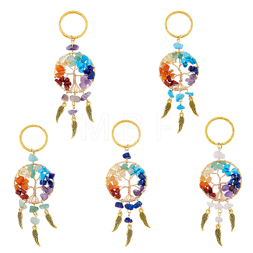  5Pcs 5 Style Gemstone Keychain KEYC-NB0001-68-1