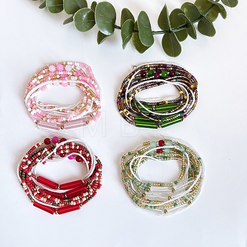 4Pcs 4 Colors Boho Adjustable Glass Seed Beaded Waist Chains Set for Women WG00C5B-02-1